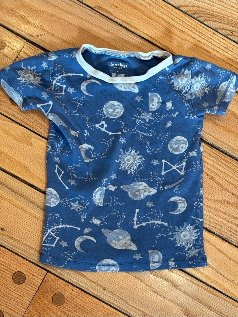 Burt's Bees Kids Blue Celestial Moon Stars Space Print Short Sleeve Tee 4T